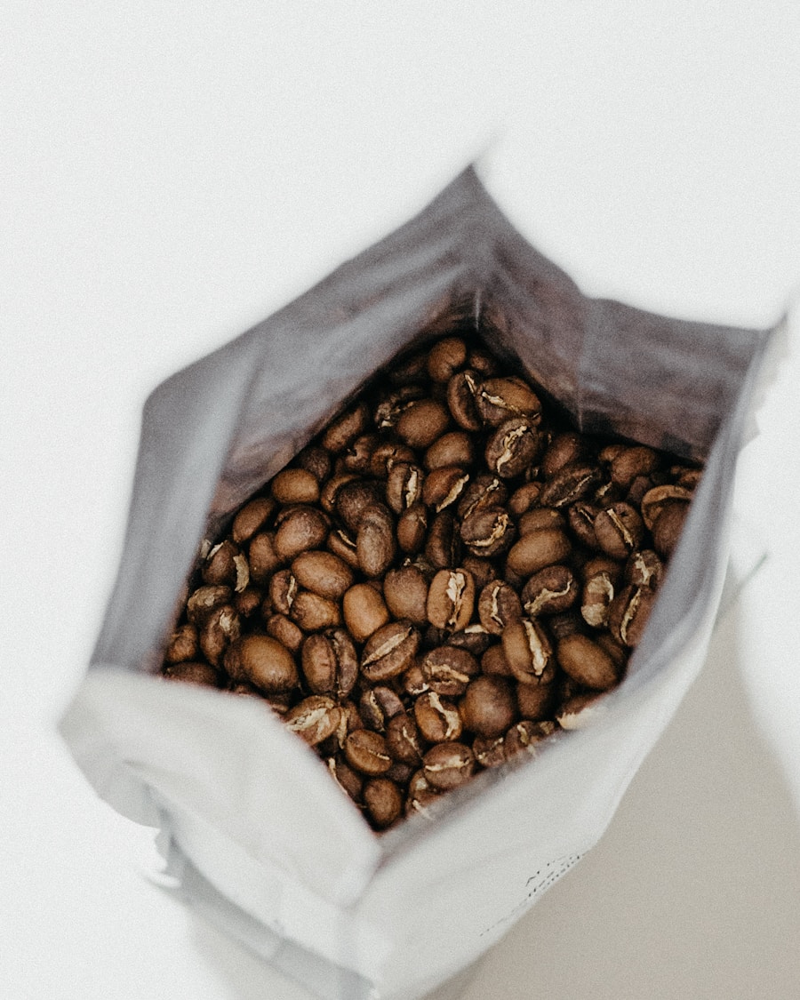 Roasted coffee beans in a bag